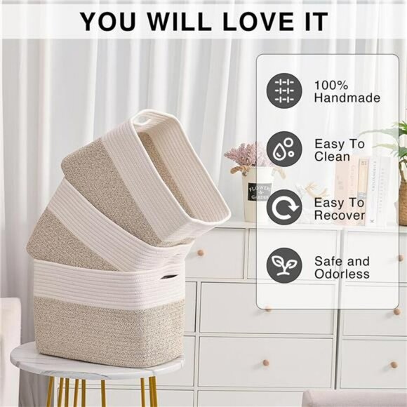 Woven Cotton Rope Storage Baskets Set of 3 Toy Book Baby Organizer Bin - Picture 5 of 7